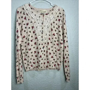 Flying Tomato Womens Vtg Rose Lace Button Front Cardigan Size L Cottage Girly